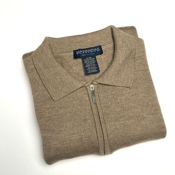 Hathaway Platinum Mens XL 1/4 Zip Merino Wool Sweater Tan Italy Excellent - Picture 2 of 8